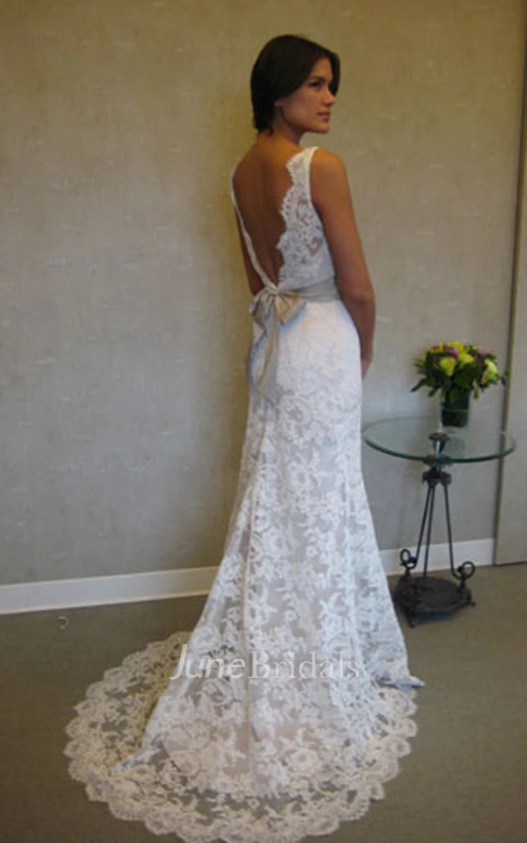 Graceful Bateau Neckline Floor Length Lace Dress With V Back