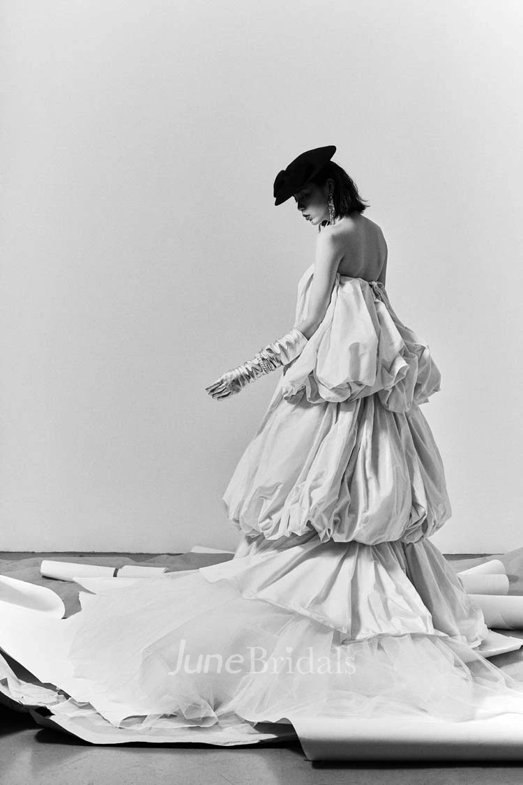 Romantic Strapless tiered Mermaid Taffeta Wedding Dress