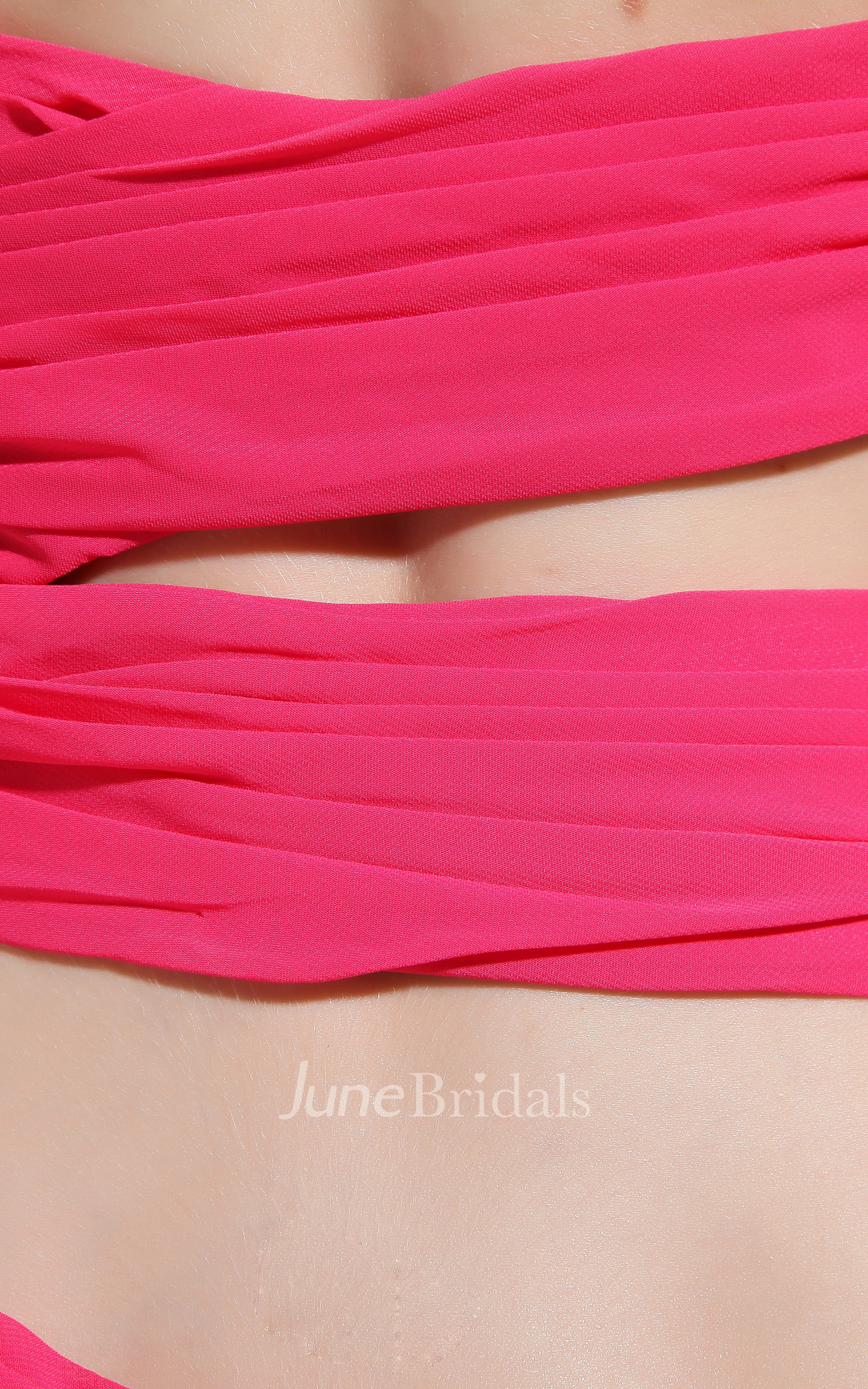 Sleeveless Chiffon High-Low Dress With Ruffles and Beaded Strap