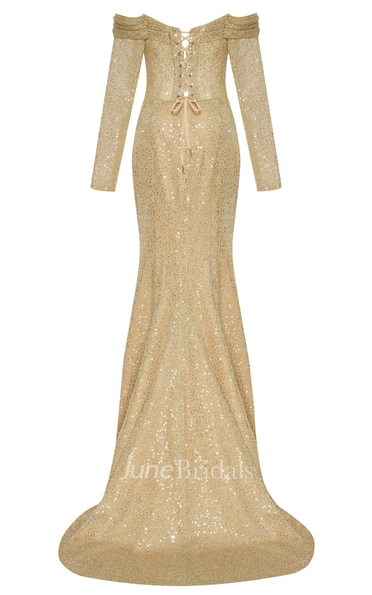 Modern Mermaid Off-the-shoulder Sequins Prom Dress With Long Sleeve And Open Back