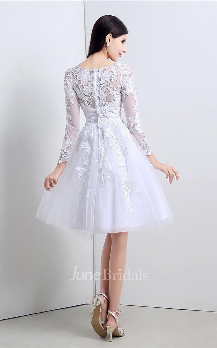 Noble Knee length Lace and Tulle Dress With Long Sleeves June