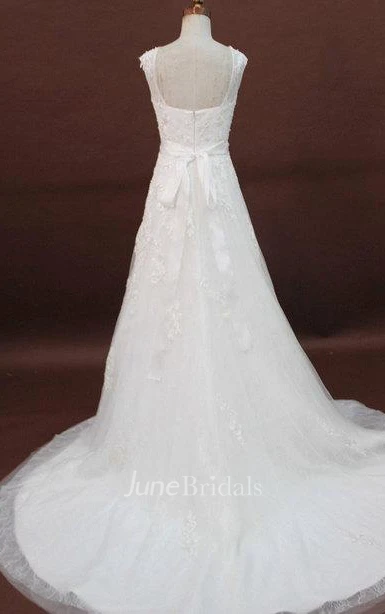 A-Line Lace Organza Satin Weddig Dress With Appliques