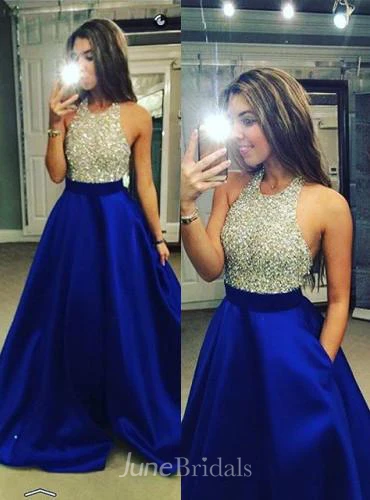 Sexy Beadings Ball Gown Evening Dress Sleeveless Halter