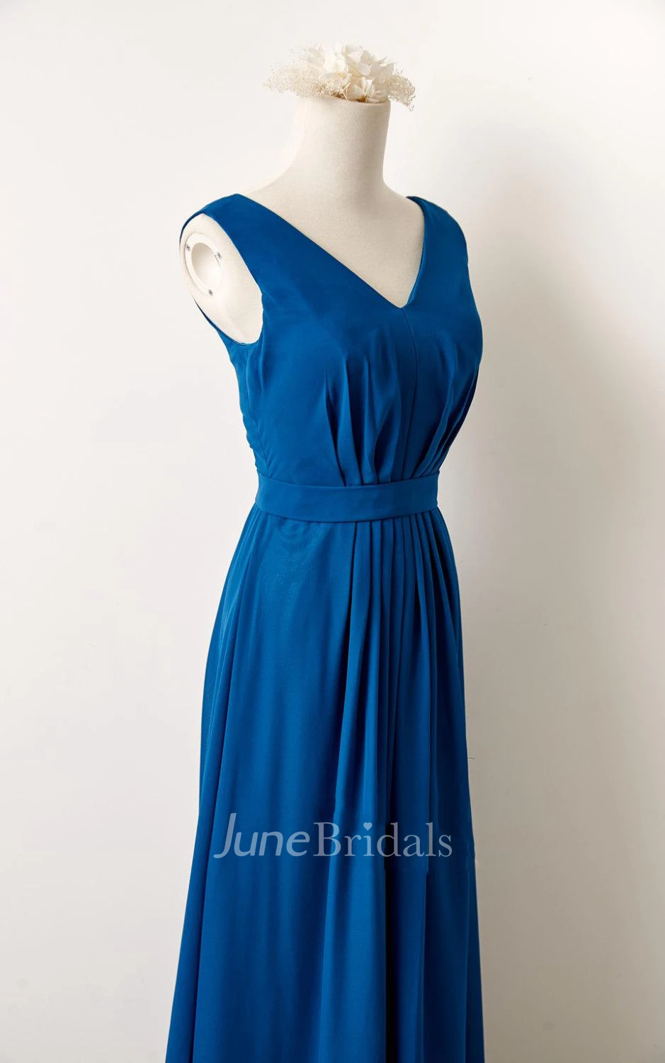 Tea-length V-neck Chiffon Dress