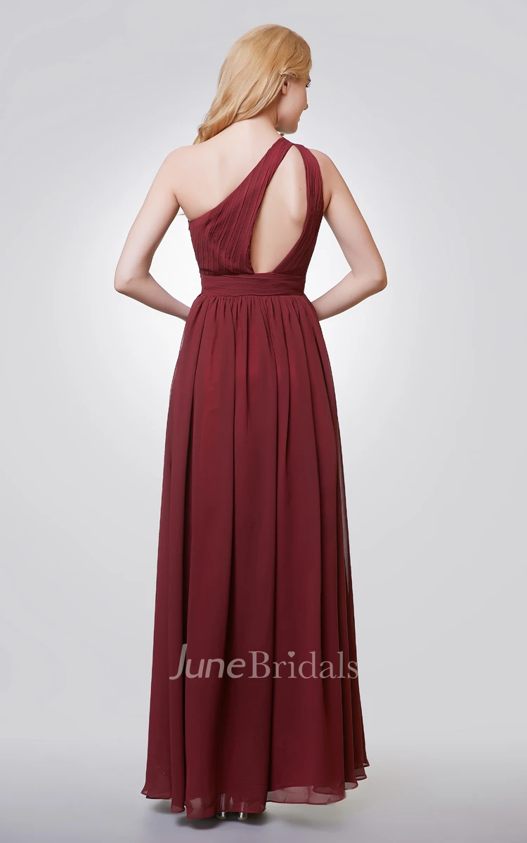 One Shoulder Long Chiffon Formal Dress with Keyhole Back