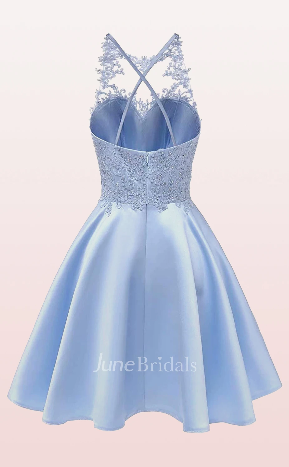 Sexy A Line Satin Lace Jewel Sleeveless Homecoming Dress with Appliques