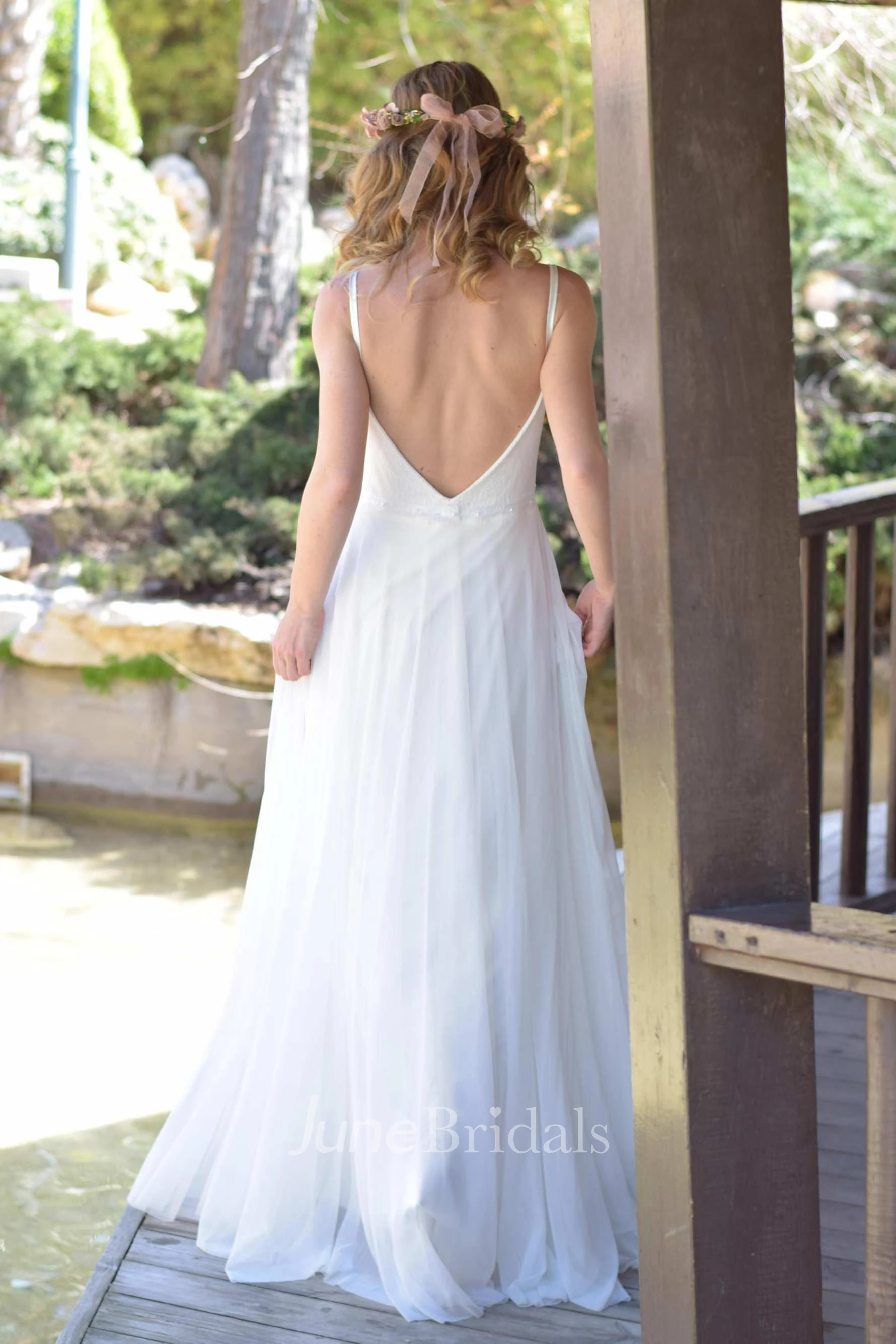 Spaghetti Chiffon Long Wedding Dress With Backless Design