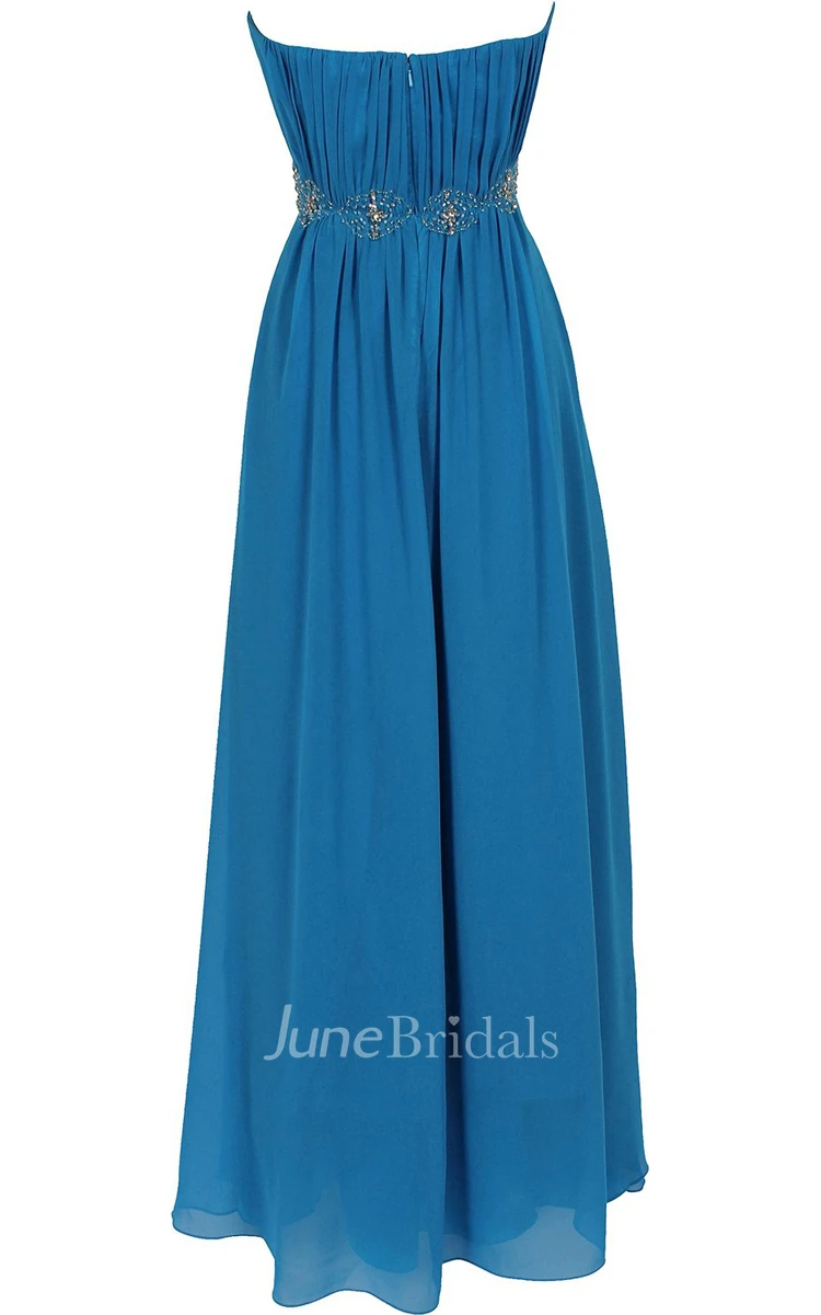 Strapless Ruffle Chiffon Dress With Beading