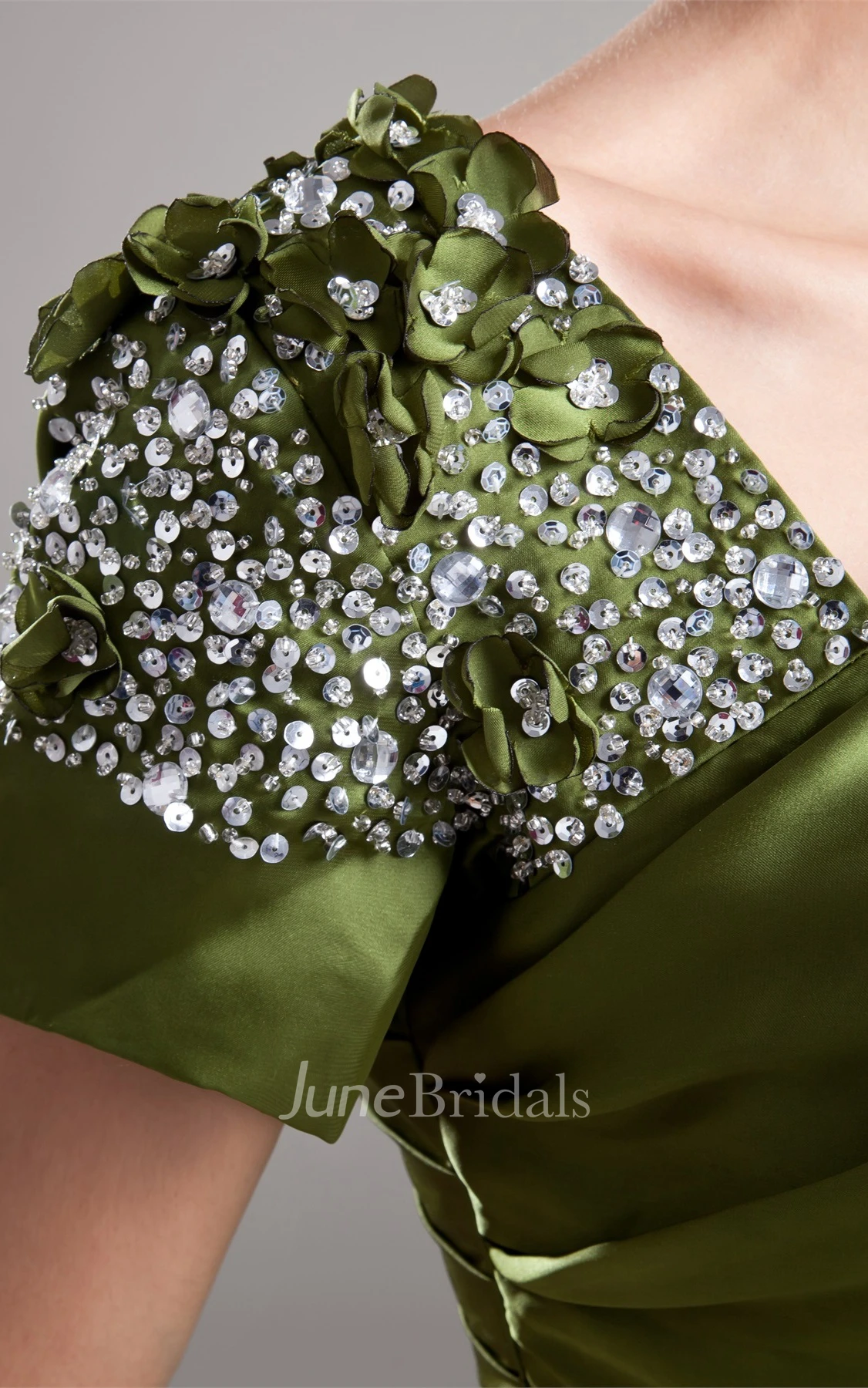 Asymmetrical Taffeta Mermaid Gown with Ruching and Rhinestone