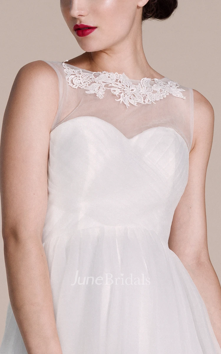 A-Line Tulle Short Bridesmaid Dress with Illusion Neck