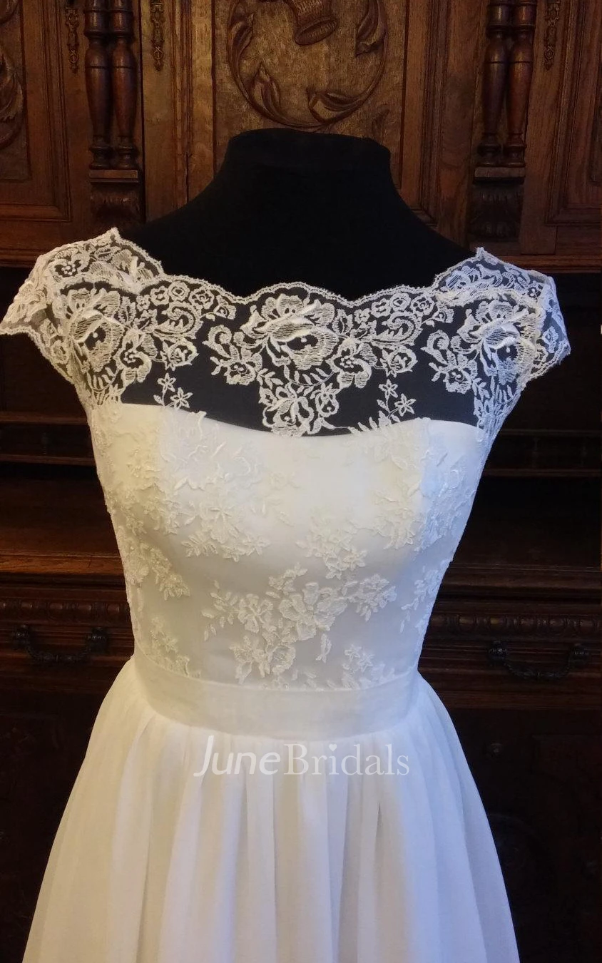 Chiffon Lace Weddig Dress With Illusion Corset Back