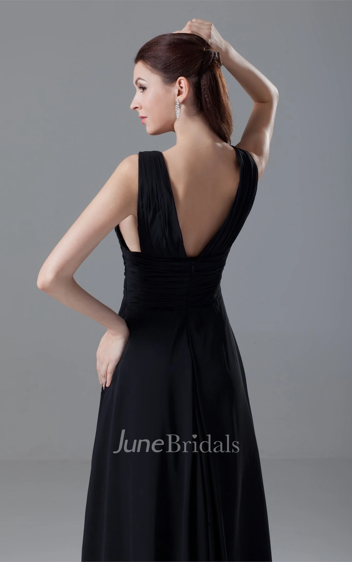 Strapped Chiffon Maxi Dress with Ruching and Low-V Back