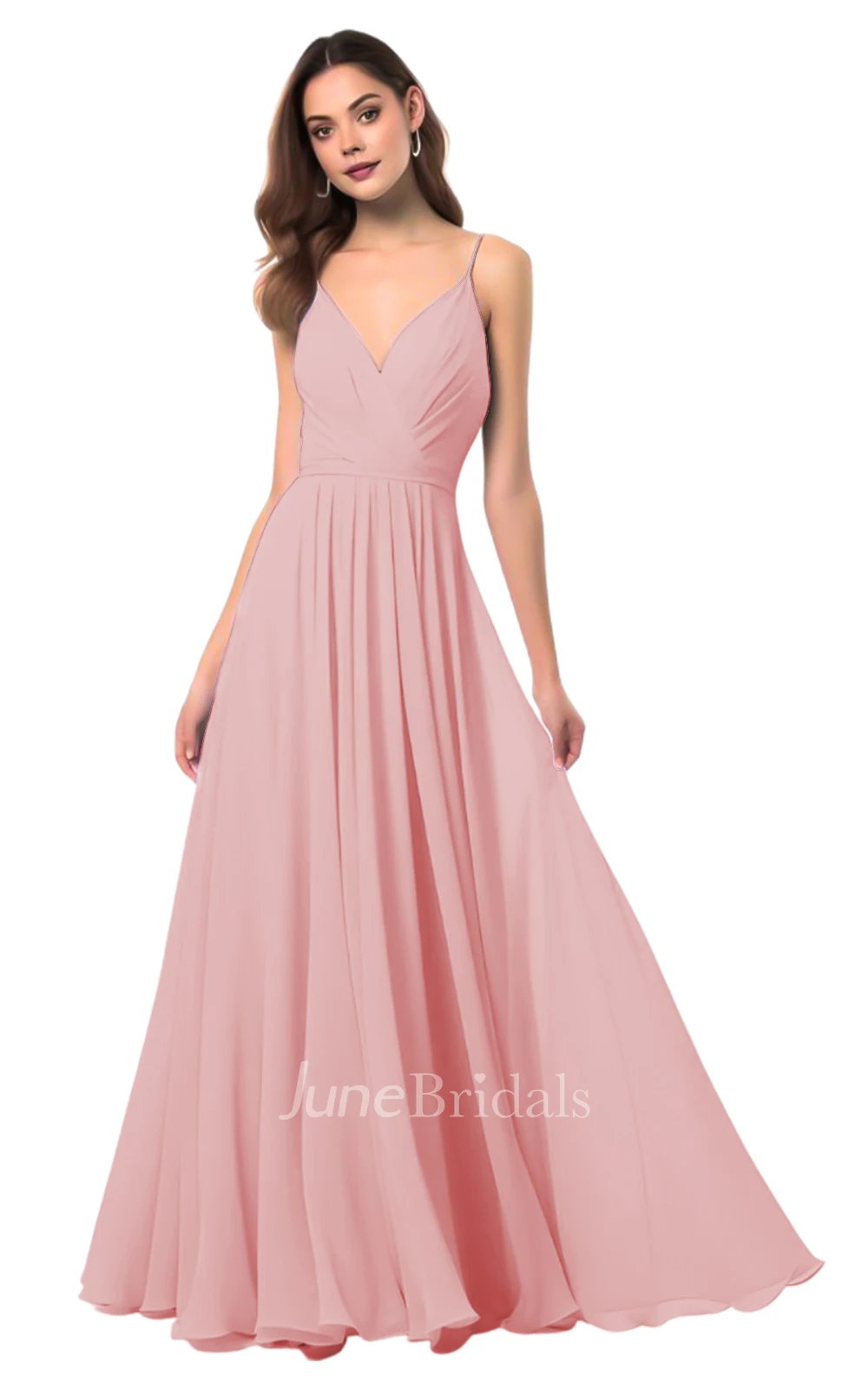 Elegant A-Line Spaghetti V-neck Chiffon Bridesmaid Dress