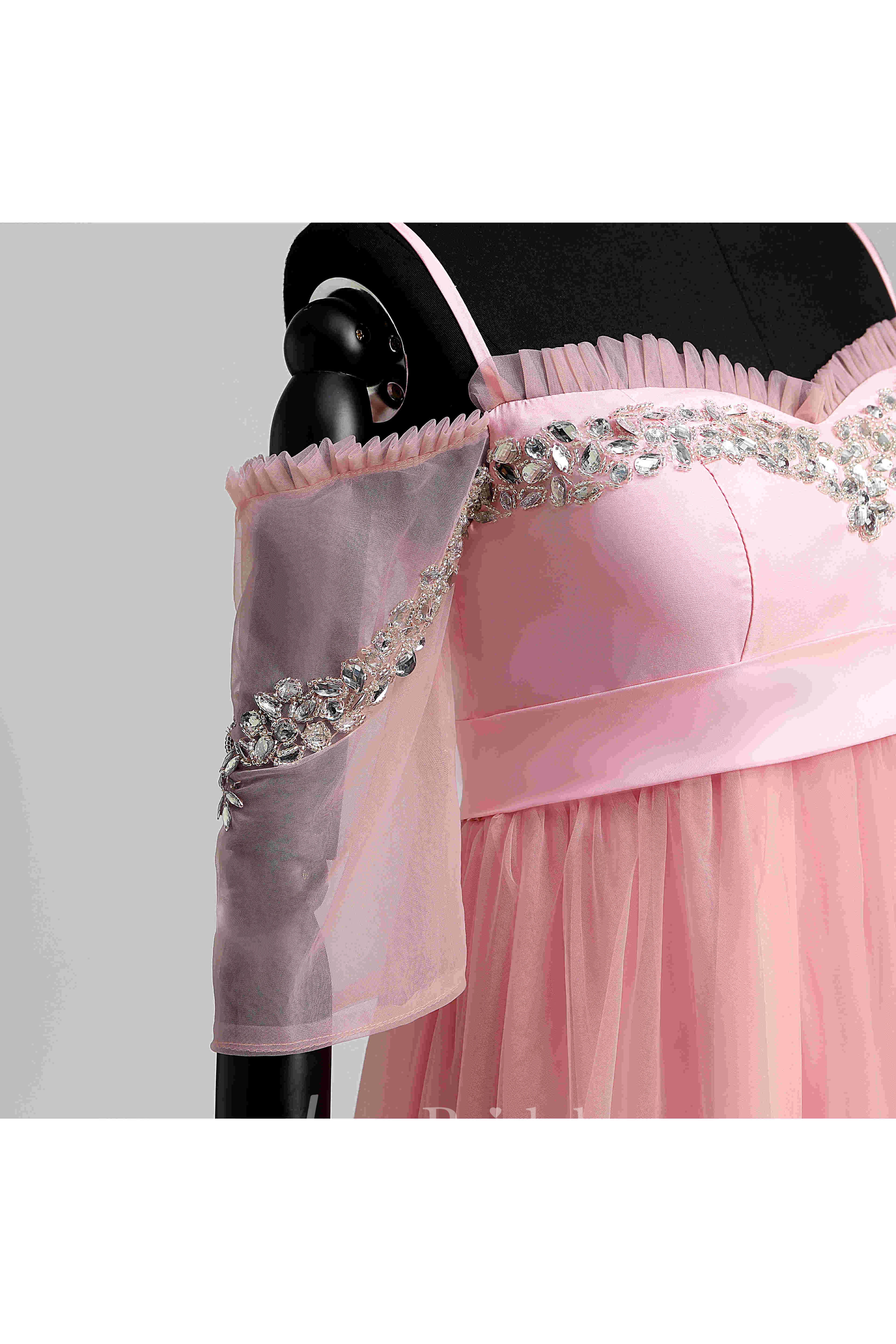 Off-the-sholder Sequined A-line Half Sleeve Dress