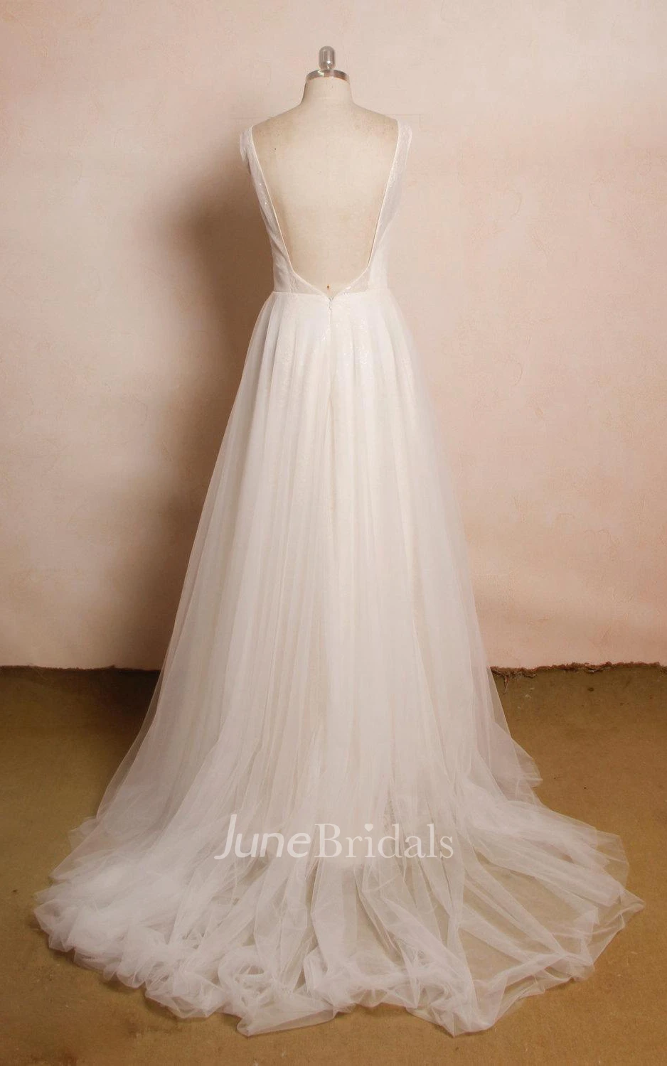 V-Neck Tulle Lace Satin Weddig Dress