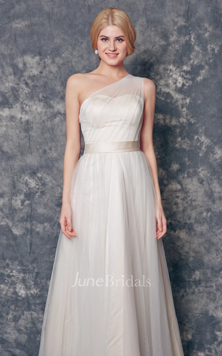 Dreaming One Shoulder Ruched and Pleated Long Tulle Dress
