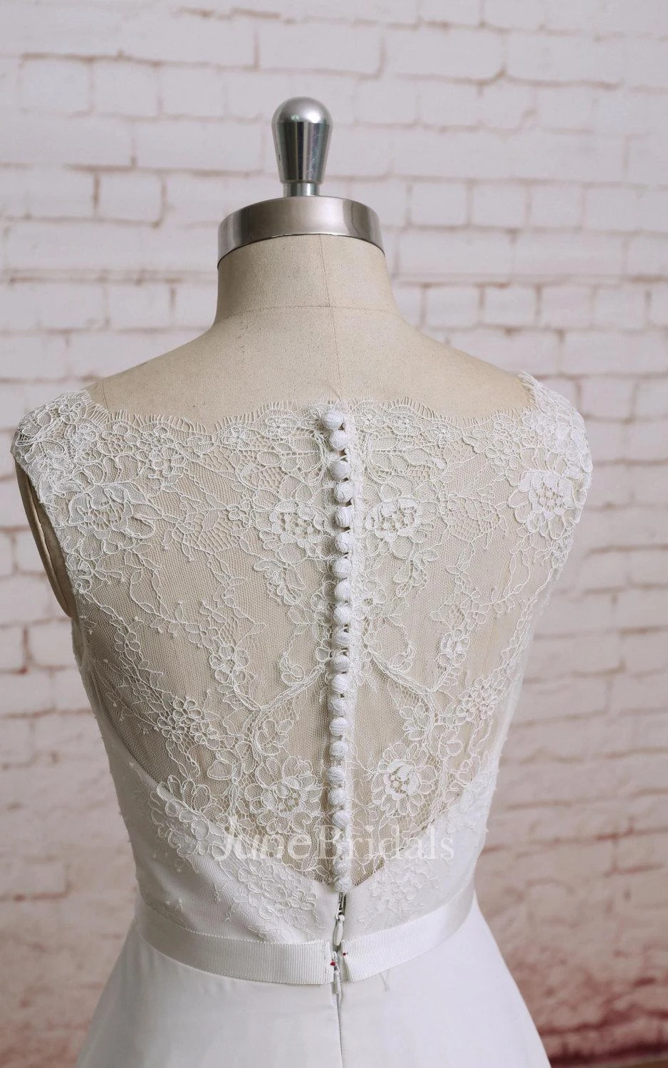 Simple Bateau Neck Sleeveless Chiffon Wedding Dress With Sheer Back