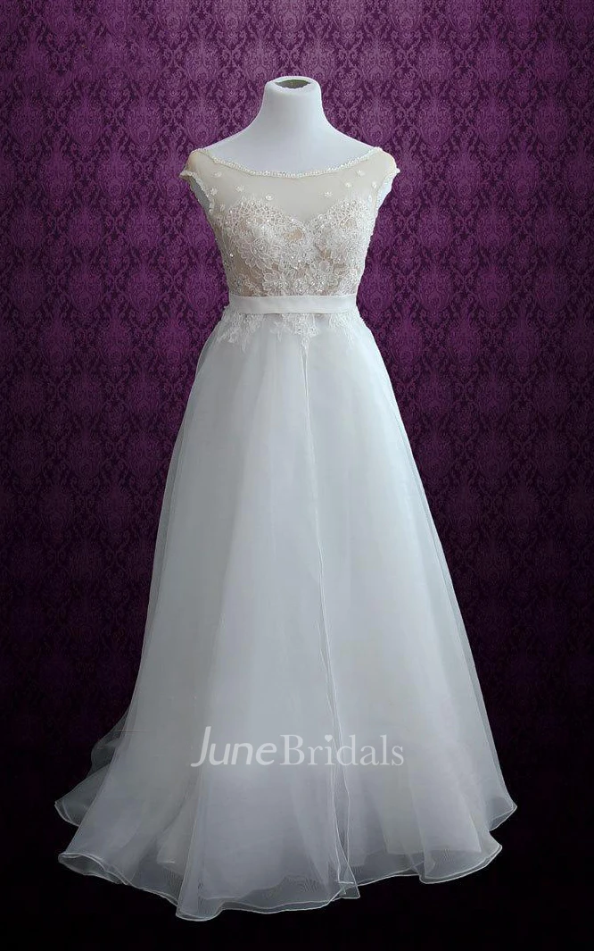 A-Line Scoop-Neck Organza Dress With Appliques