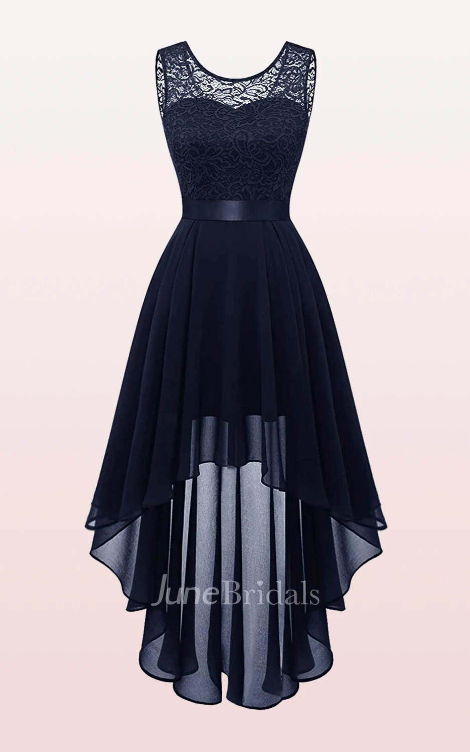 Informal A Line High Low Bateau Chiffon Sleeveless Bridesmaid Dress