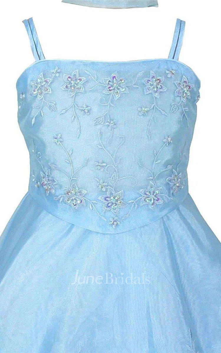 Sleeveless A-line Appliqued Dress With Spaghetti Straps