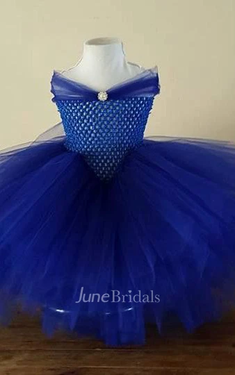 Off-the-shoulder Tulle Dress With Beading&Flower