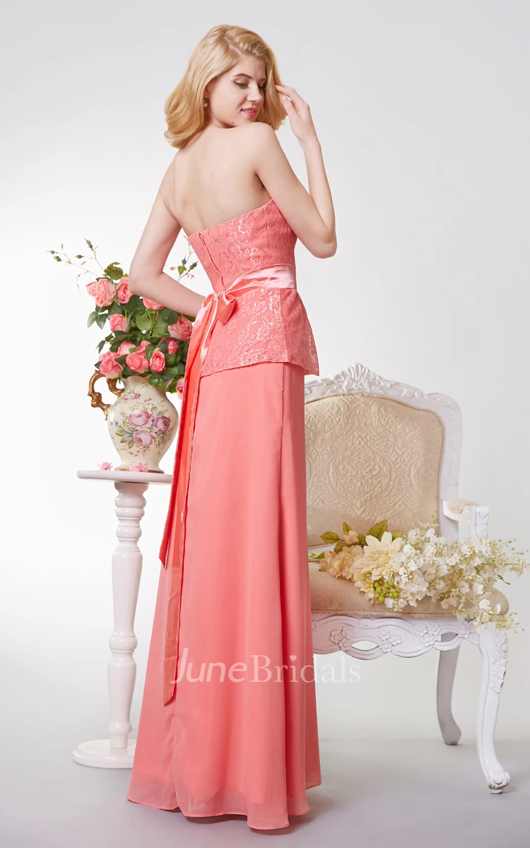 Backless A-line Long Chiffon Dress With Lace and Sash
