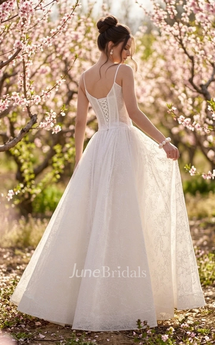 Two Piece Lace Tulle Wedding Dress A Line Sleeveless Square Neck Gown with Corset Back