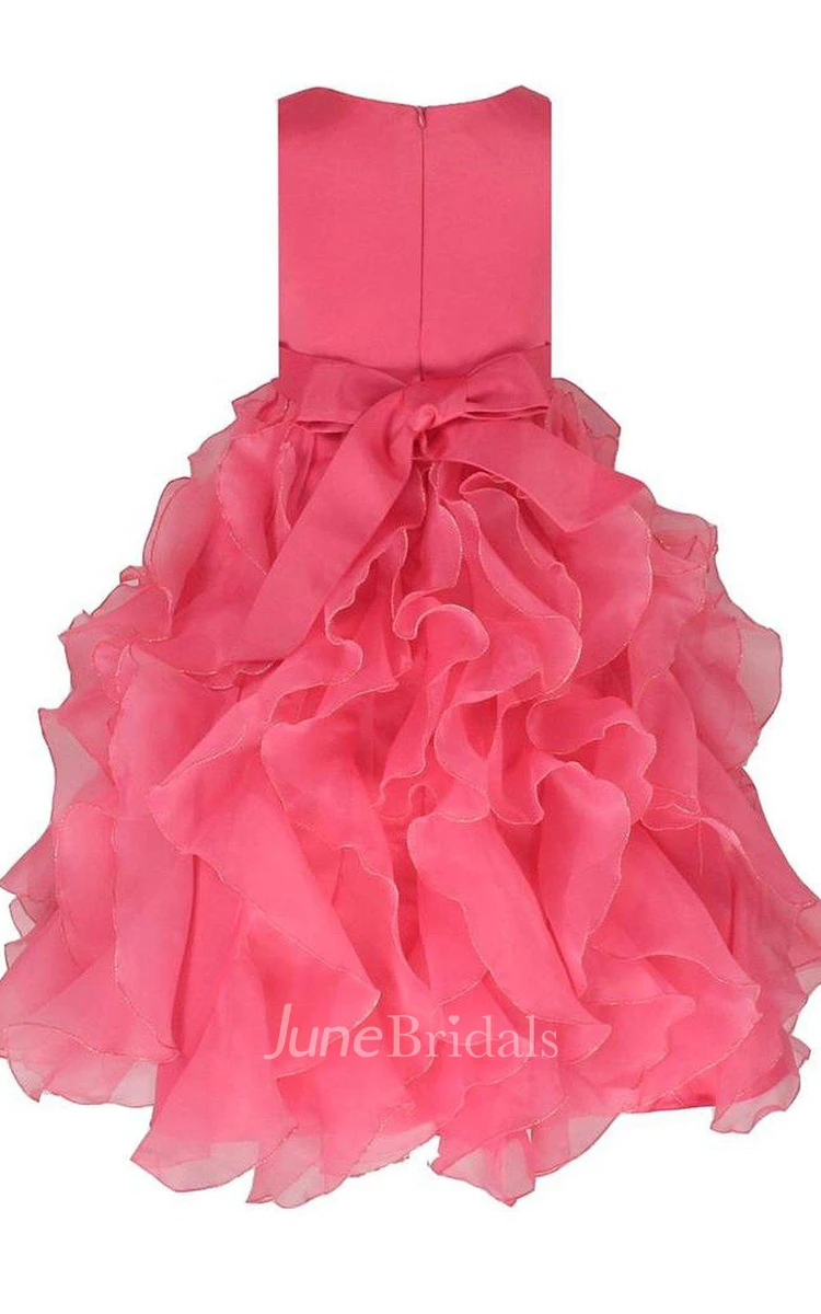 Sleeveless A-line Ruffled Dress With Flower and Bow