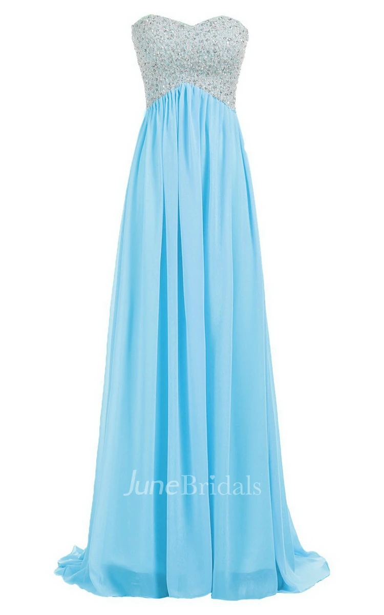 Sweetheart Empire Long Gown With Sequined Bodice