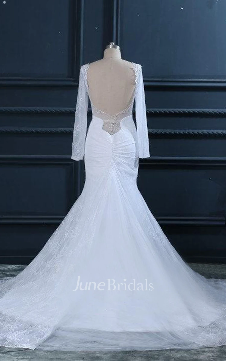 V-Neck Backless Cathedral Train Lace Weddig Dress