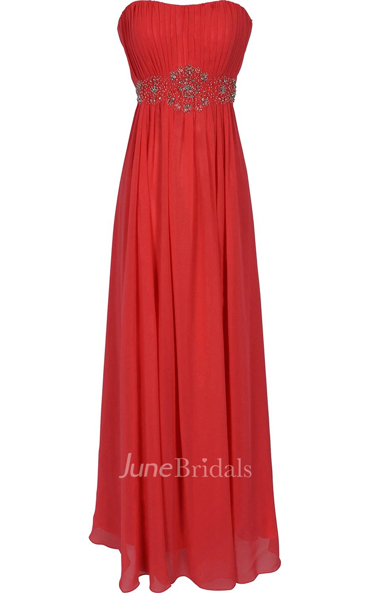Strapless Ruffle Chiffon Dress With Beading