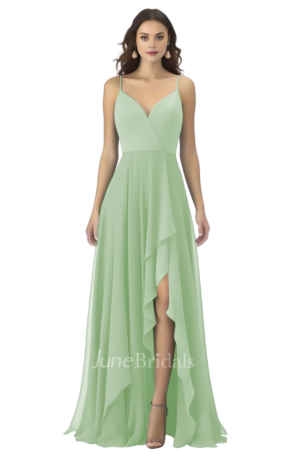 Bohemian A-Line Spaghetti Chiffon Bridesmaid Dress with Split Front