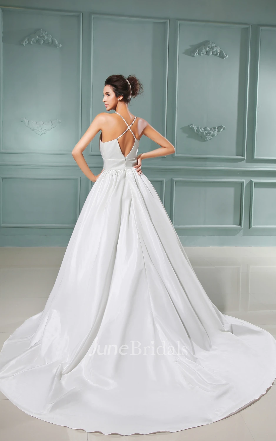 A-Line Plunged Gown With Spaghetti Straps Brush Train