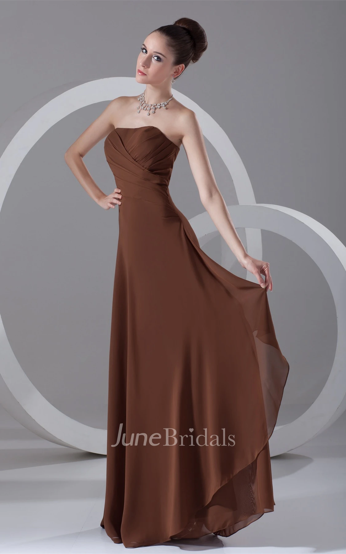 Strapless Chiffon Sheath Dress with Ruching and Corset Back