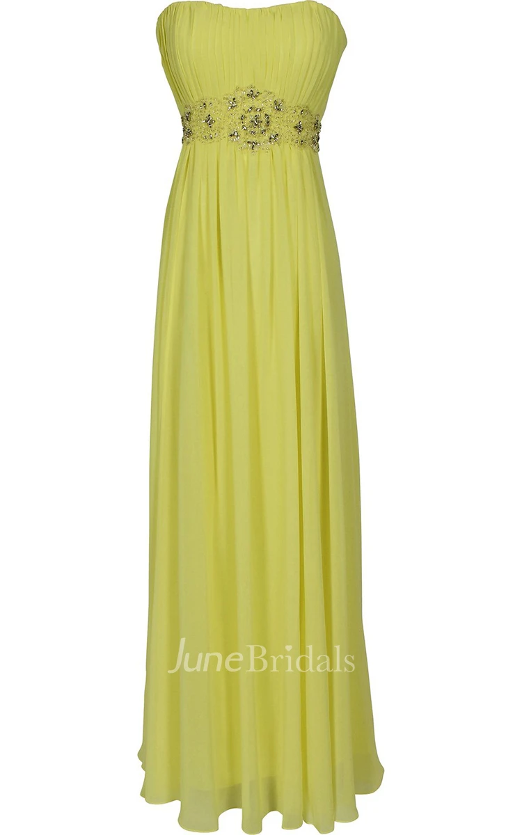 Strapless Ruffle Chiffon Dress With Beading