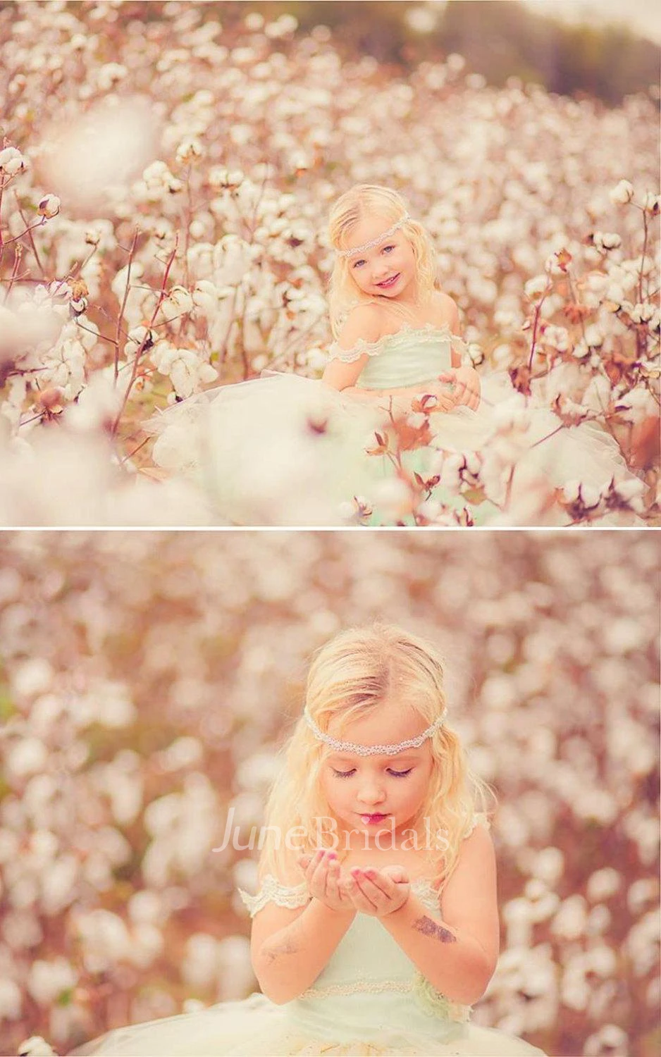 Off-the-shoulder Vintage Mint And Ivory Flower Girl Tutu Tulle Dress