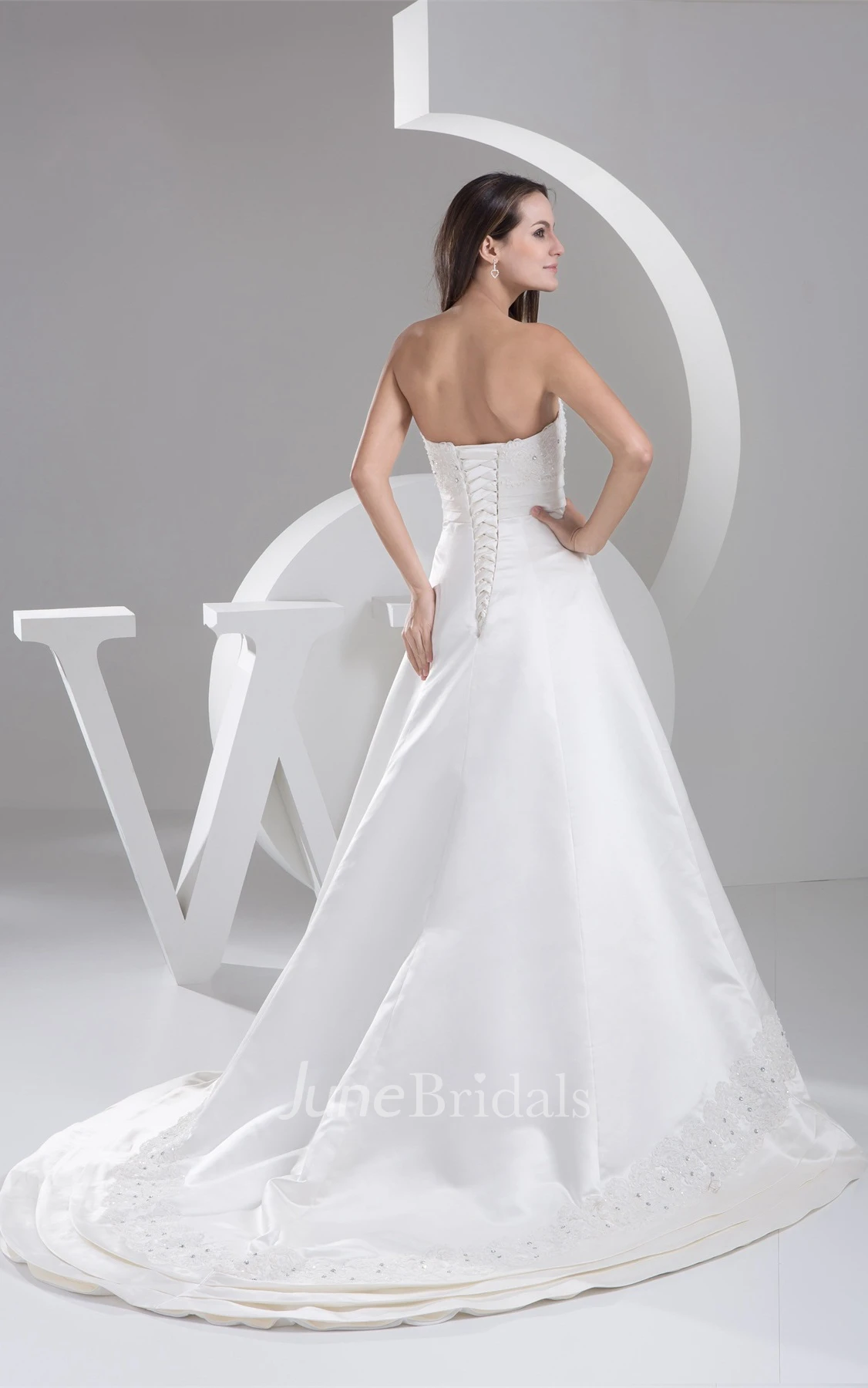 Strapless A-Line Gown with Lace and Ruching