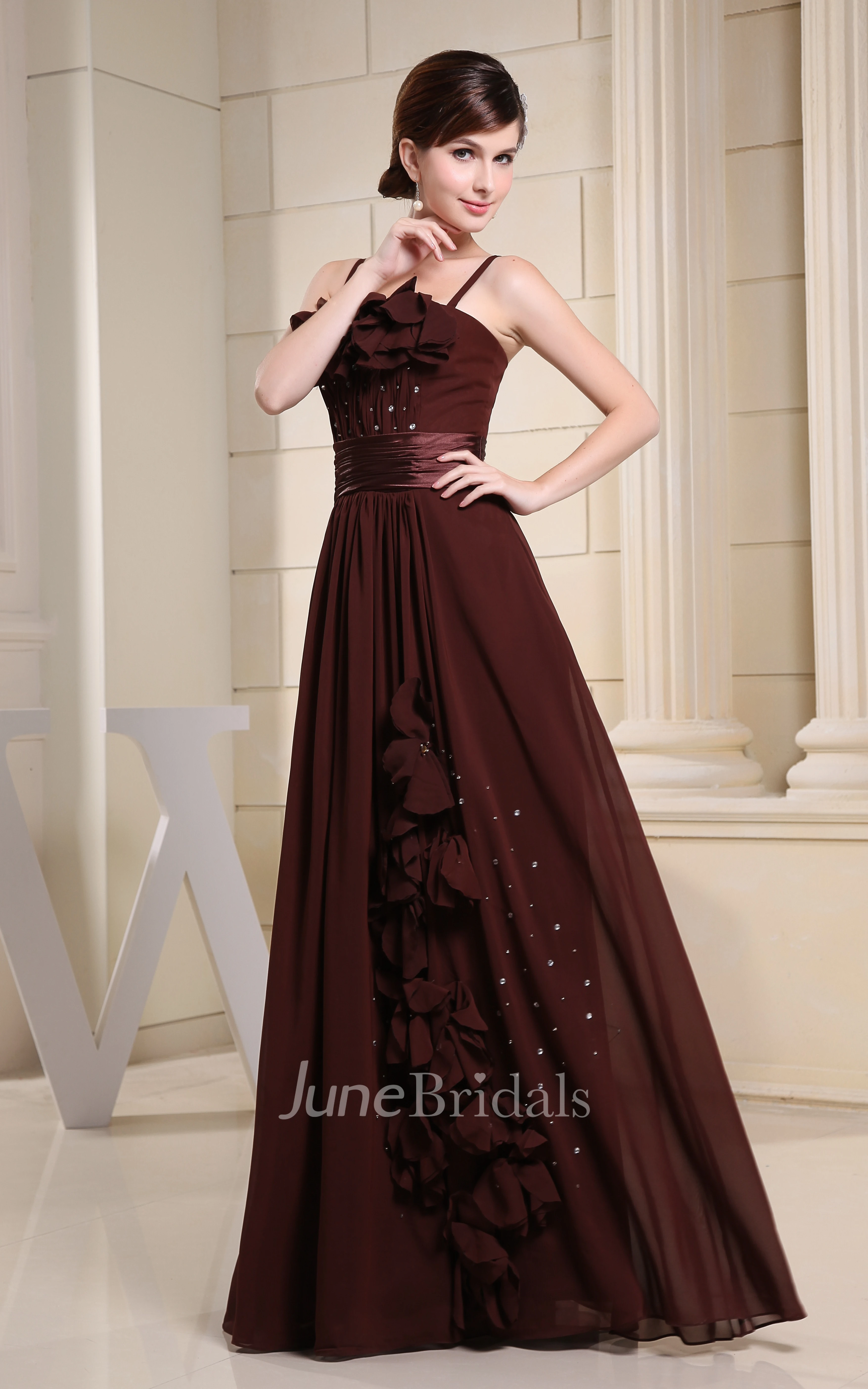 Sleeveless Chiffon Floor-Length Dress With Spaghetti Straps