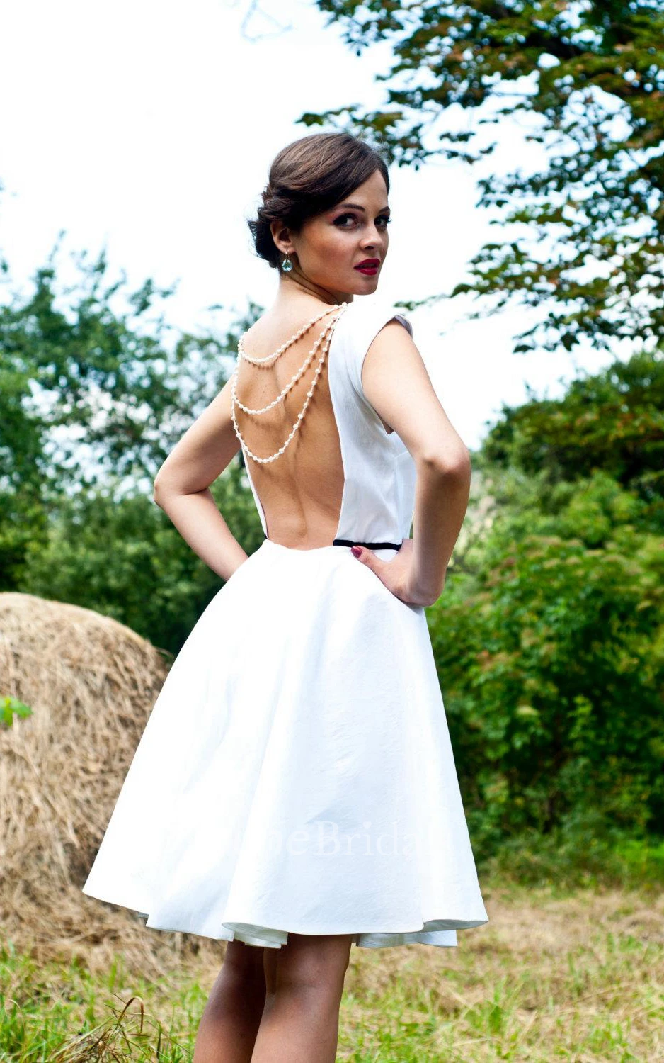 Mini Tea-Length Backless Taffeta Weddig Dress