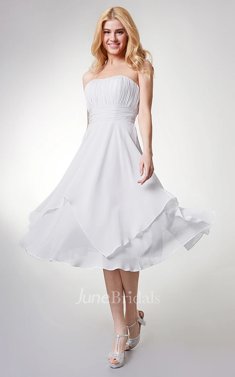 Strapless Empire Tea-length Layered Bridesmaid Dress