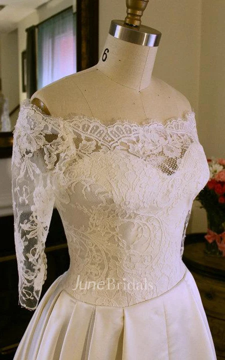 Off-The-Shoulder Lace Satin Floor-Length Dress With Court Train