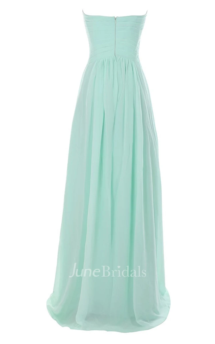 Strapless Sweetheart Ruched Chiffon A-line Gown With Train