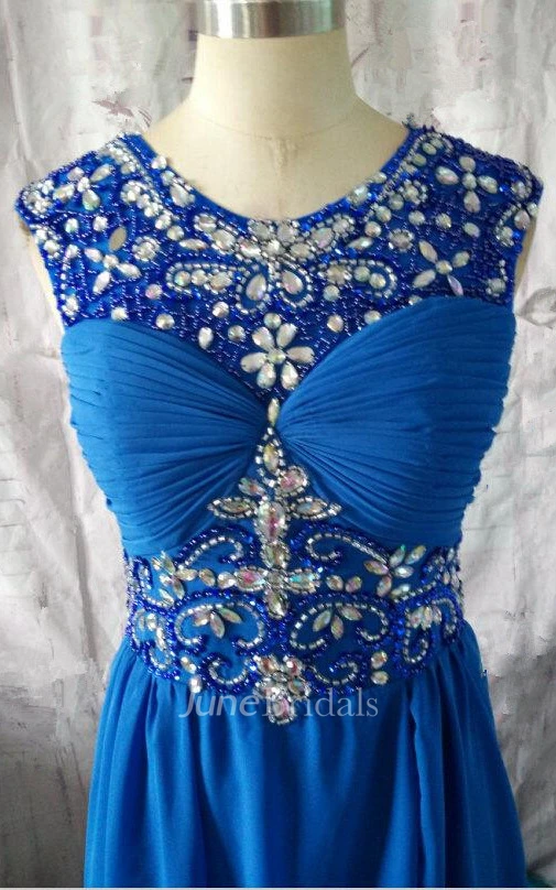 Scoop Neckline Chiffon Dress With Beading And Open Back