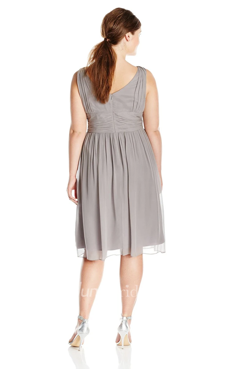 V-neckline Knee-length Chiffon Dress With Basque Waist