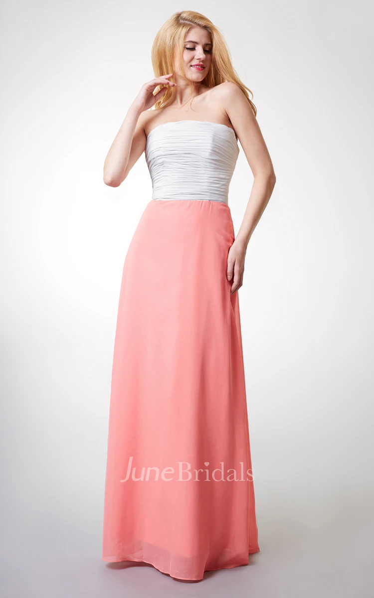 Strapless A-line Ruched Long Chiffon Gown With Sash