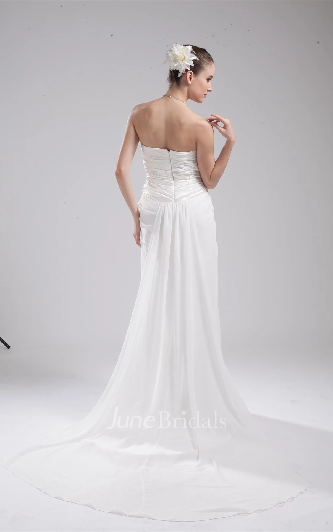 Strapless Notched Floor-Length Gown with Pleats