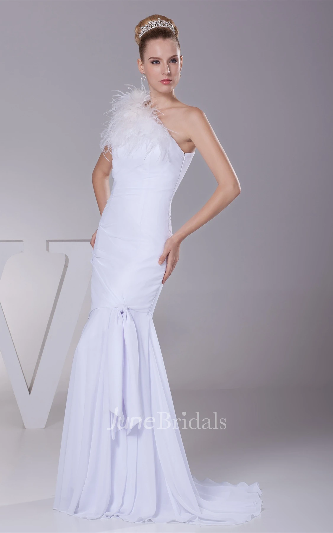 One-Shoulder Chiffon Sheath Dress with Draping