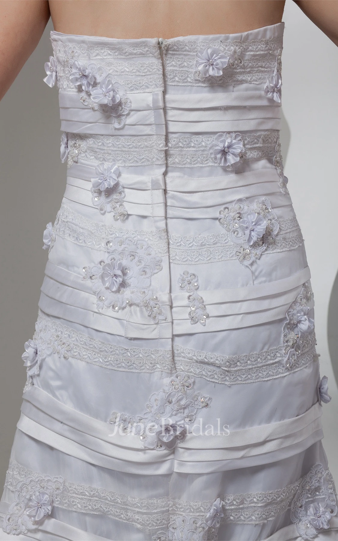 Strapless Lace Sheath Maxi Dress with Flower and Brush Train