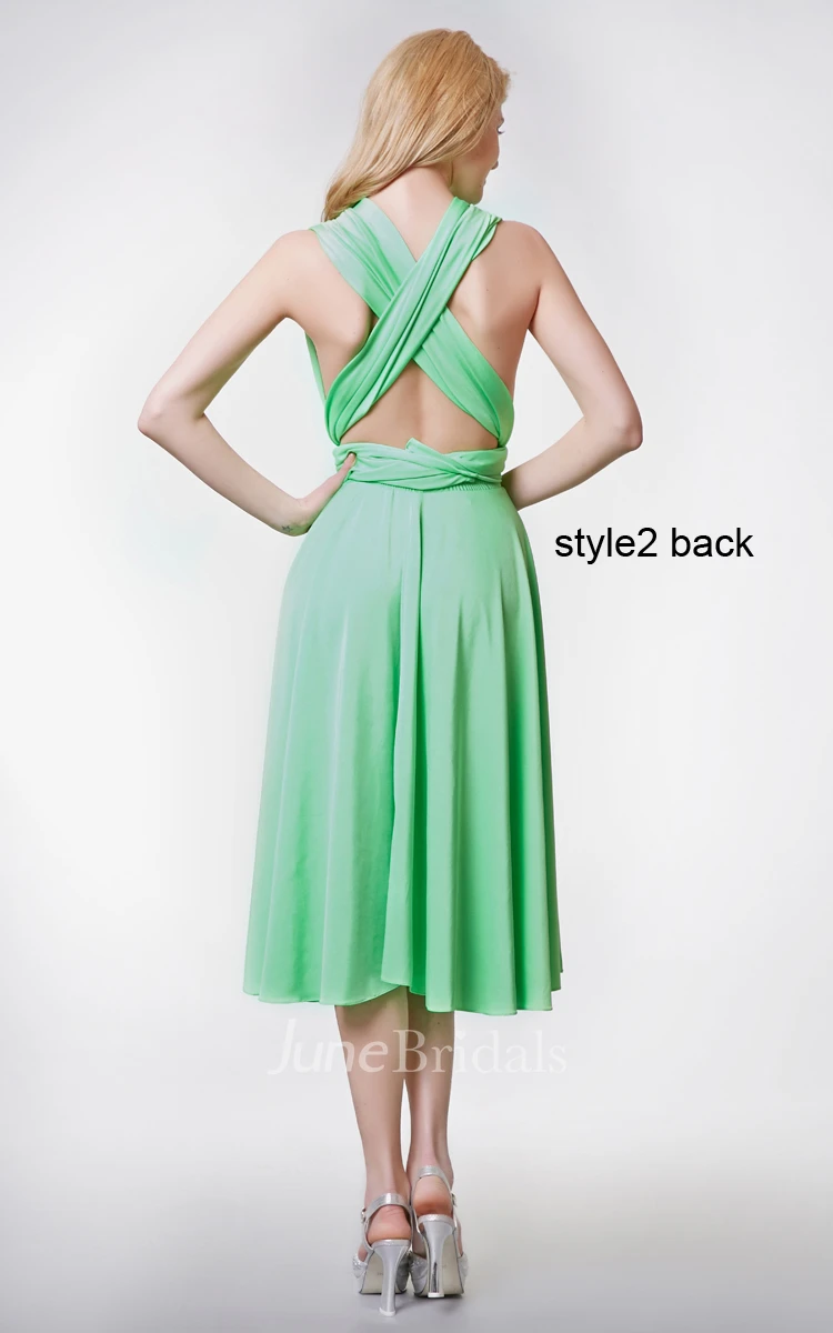 Convertible Ruched One Shoulder Knee-length Jersey Dress With Pleats