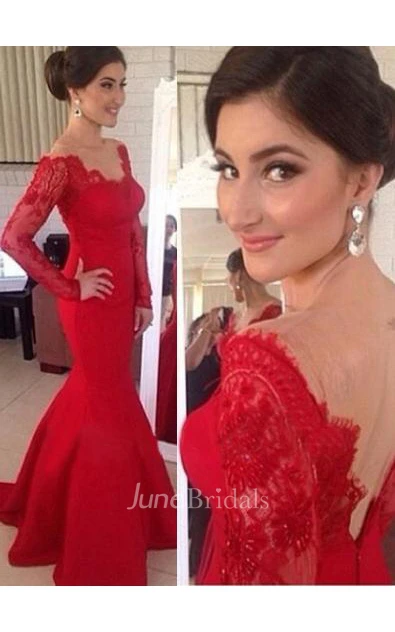 Red Sexy Long Sleeves Prom Gowns 